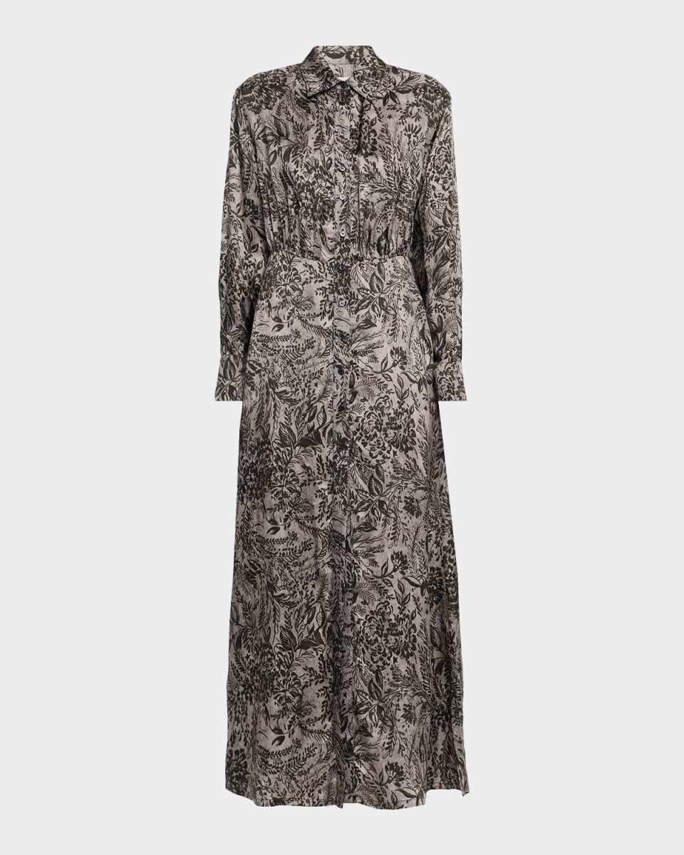 Golden Floral Viscose Twill Shirtdress